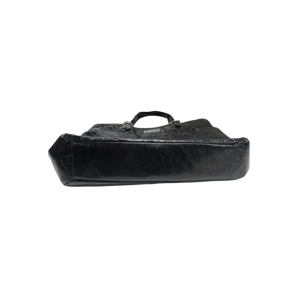 Coach Signature Embossed Black Patent Leather Tote Bag